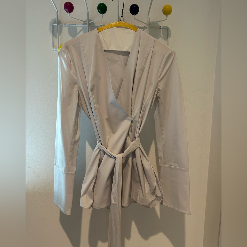 MM Lafleur White Wrap Blouse with Tie Waist